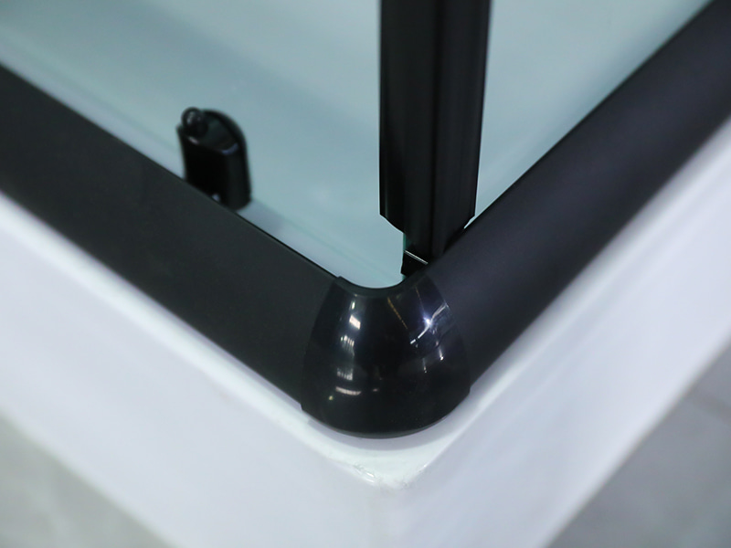 RE スライド式シャワーエンクロージャ、印刷付き透明強化ガラス、ブラックアルミニウムプロファイル、二重穴ハンドル、トレイ付き RE スライド式シャワーエンクロージャ、印刷付き透明強化ガラス、ブラックアルミニウムプロファイル、二重穴ハンドル、トレイ付き