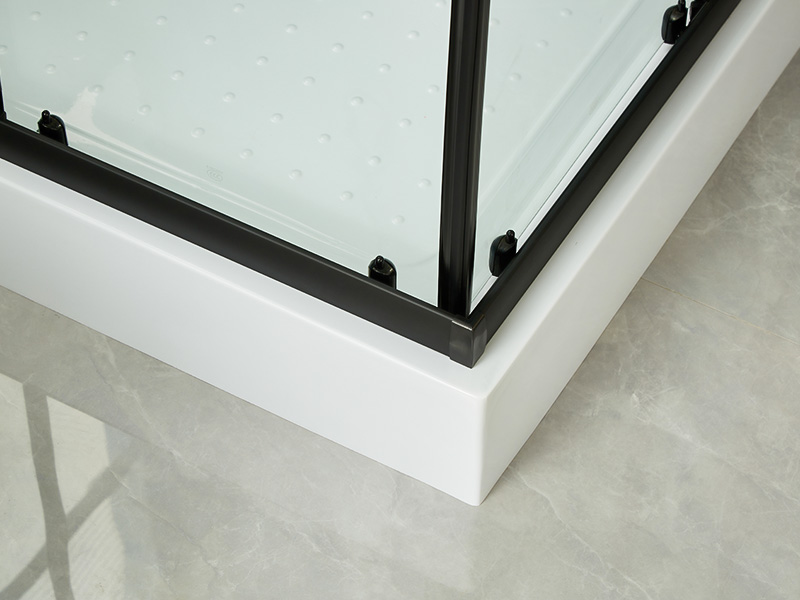 SQ スライド式シャワーエンクロージャ、透明強化ガラス、ブラックアルミニウムプロファイル、二重穴ハンドル、トレイ付き SQ スライド式シャワーエンクロージャ、透明強化ガラス、ブラックアルミニウムプロファイル、二重穴ハンドル、トレイ付き