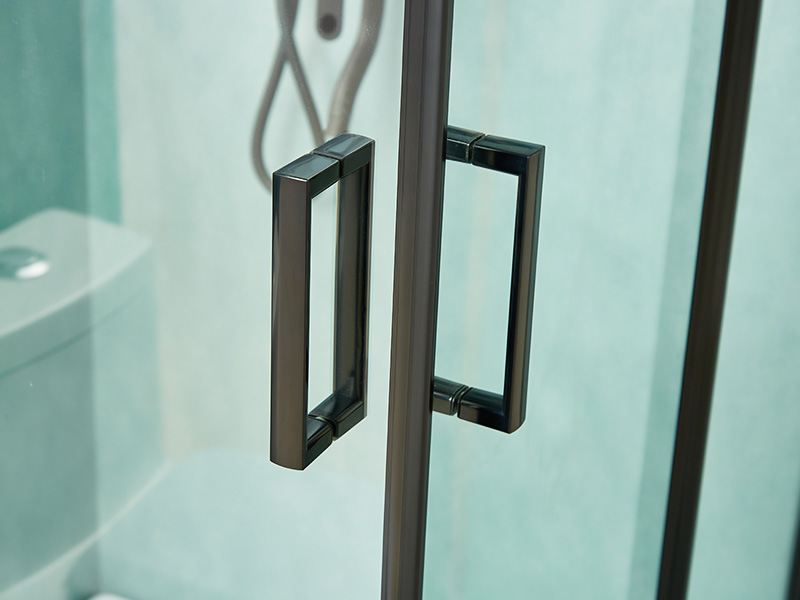 SQ スライド式シャワーエンクロージャ、透明強化ガラス、ブラックアルミニウムプロファイル、二重穴ハンドル、トレイ付き SQ スライド式シャワーエンクロージャ、透明強化ガラス、ブラックアルミニウムプロファイル、二重穴ハンドル、トレイ付き