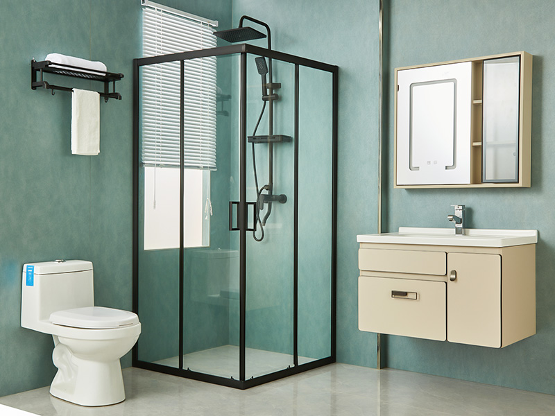 SQ スライド式シャワーエンクロージャ、透明強化ガラス、ブラックアルミニウムプロファイル、二重穴ハンドル、トレイ付き SQ スライド式シャワーエンクロージャ、透明強化ガラス、ブラックアルミニウムプロファイル、二重穴ハンドル、トレイ付き