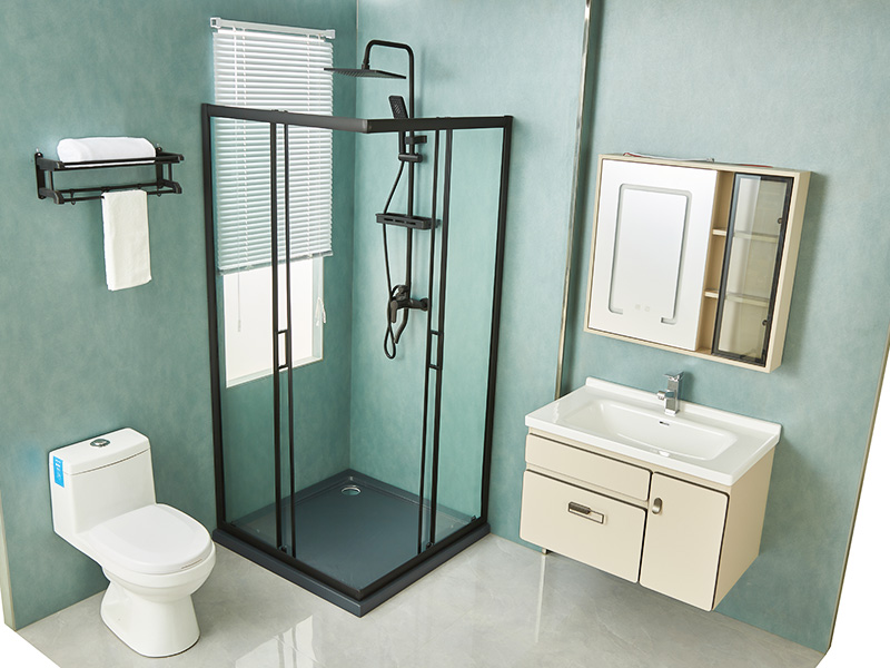 SQ スライド式シャワーエンクロージャ、透明強化ガラス、ブラックアルミニウムプロファイル、二重穴ハンドル、トレイ付き SQ スライド式シャワーエンクロージャ、透明強化ガラス、ブラックアルミニウムプロファイル、二重穴ハンドル、トレイ付き