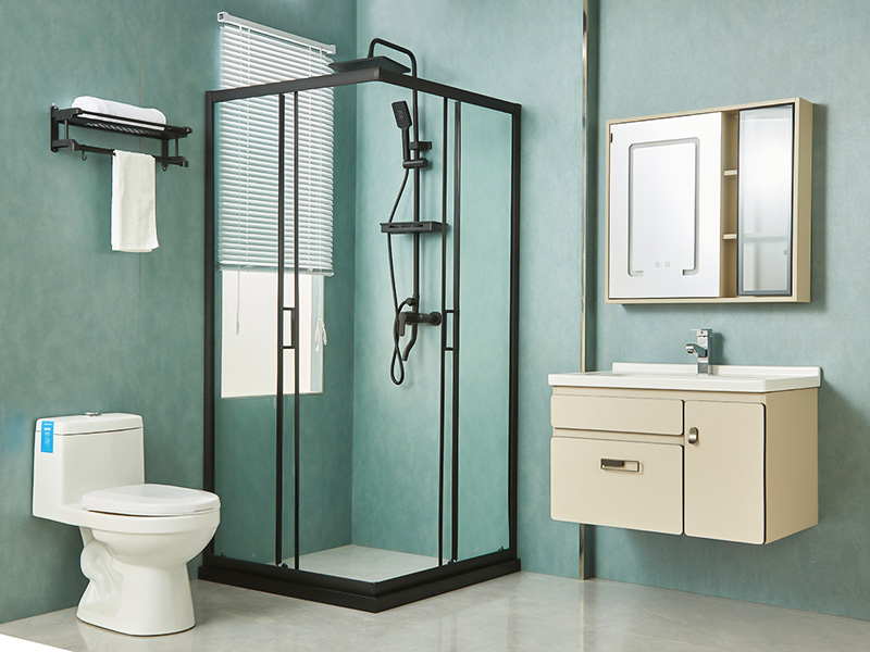 SQ スライド式シャワーエンクロージャ、透明強化ガラス、ブラックアルミニウムプロファイル、二重穴ハンドル、トレイ付き SQ スライド式シャワーエンクロージャ、透明強化ガラス、ブラックアルミニウムプロファイル、二重穴ハンドル、トレイ付き