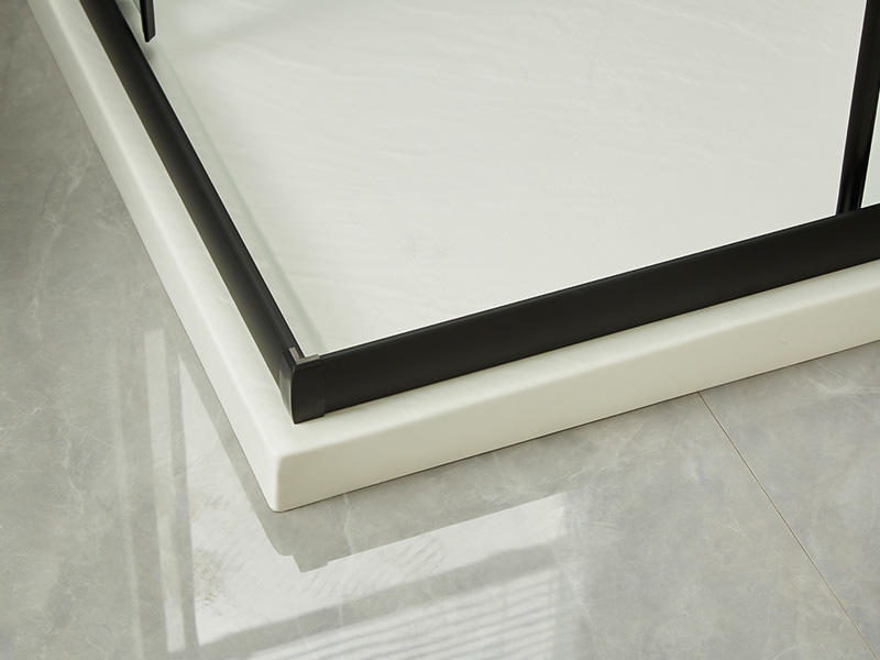 SQ スライド式シャワーエンクロージャ、透明強化ガラス、ブラックアルミニウムプロファイル、二重穴ハンドル、トレイ付き SQ スライド式シャワーエンクロージャ、透明強化ガラス、ブラックアルミニウムプロファイル、二重穴ハンドル、トレイ付き