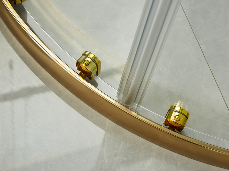 SE スライド式シャワーエンクロージャ、透明強化ガラス、ゴールドアルミニウムプロファイル、二重穴ハンドル、トレイなし SE スライド式シャワーエンクロージャ、透明強化ガラス、ゴールドアルミニウムプロファイル、二重穴ハンドル、トレイなし