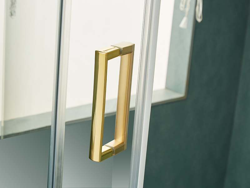 SE スライド式シャワーエンクロージャ、透明強化ガラス、ゴールドアルミニウムプロファイル、二重穴ハンドル、トレイなし SE スライド式シャワーエンクロージャ、透明強化ガラス、ゴールドアルミニウムプロファイル、二重穴ハンドル、トレイなし