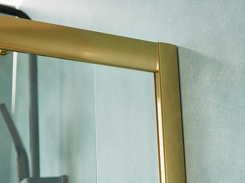 SE スライド式シャワーエンクロージャ、透明強化ガラス、ゴールドアルミニウムプロファイル、二重穴ハンドル、トレイなし SE スライド式シャワーエンクロージャ、透明強化ガラス、ゴールドアルミニウムプロファイル、二重穴ハンドル、トレイなし