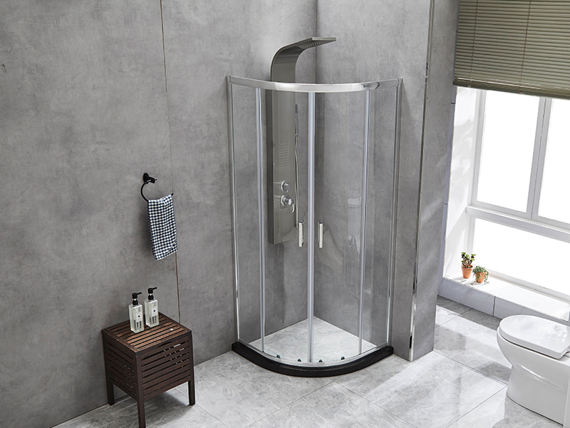 SE スライド式シャワーエンクロージャ、透明強化ガラス、クロムアルミニウムプロファイル、二重穴ハンドル、トレイなし SE スライド式シャワーエンクロージャ、透明強化ガラス、クロムアルミニウムプロファイル、二重穴ハンドル、トレイなし